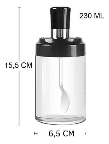Kit 3 Potes Vidro Com Colher Tempero Condimento Sal Açucar